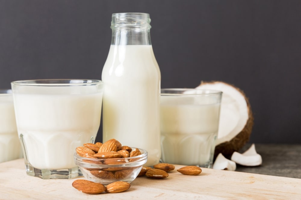 Oat, coconut and almond milk, non-dairy vegan drink