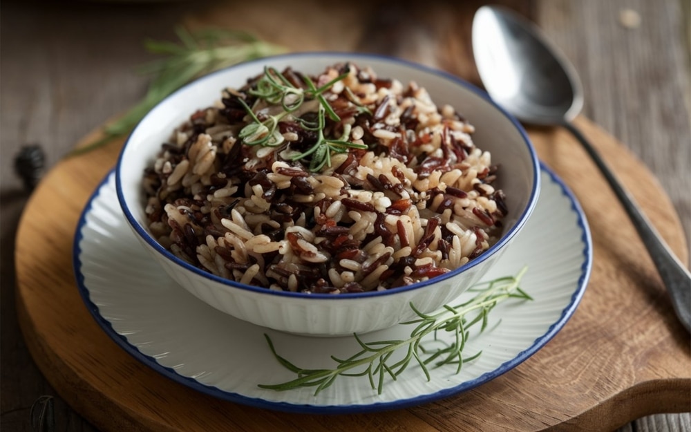 White, brown and black wild rice.